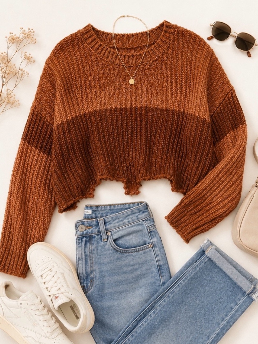 EARTHBOUND Trading Ombré Distressed Cropped Cozy Knit Sweater Medium